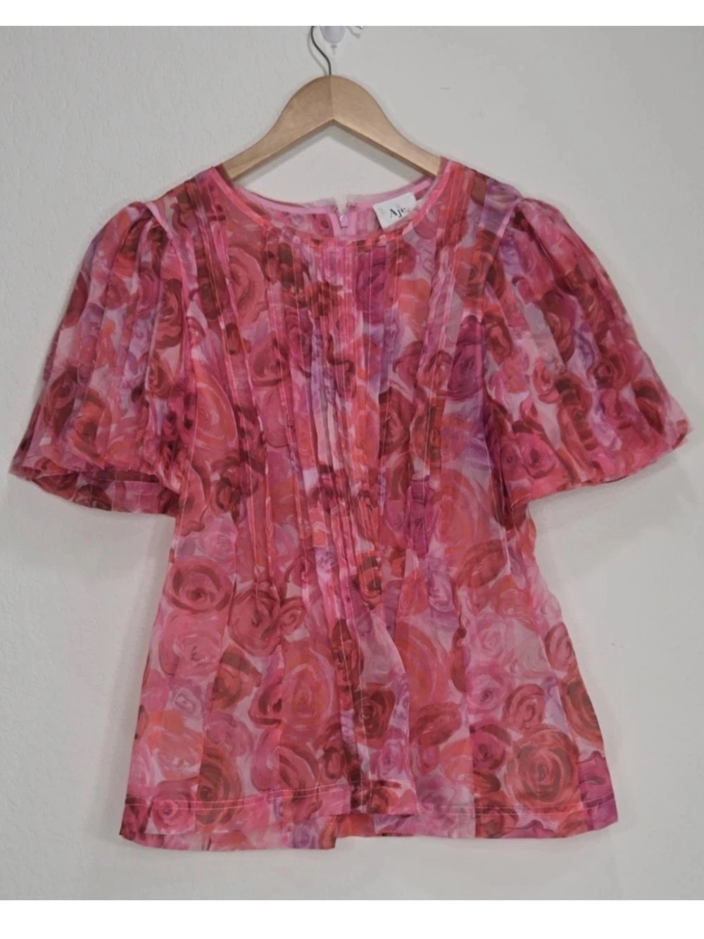 Aje Stella Linear Ruffle Top Floral Pink Size 12 Womens